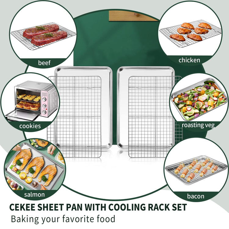 Jelly Roll Pan with Cooling Rack Set [2 Baking Pans + 2 Baking Racks]