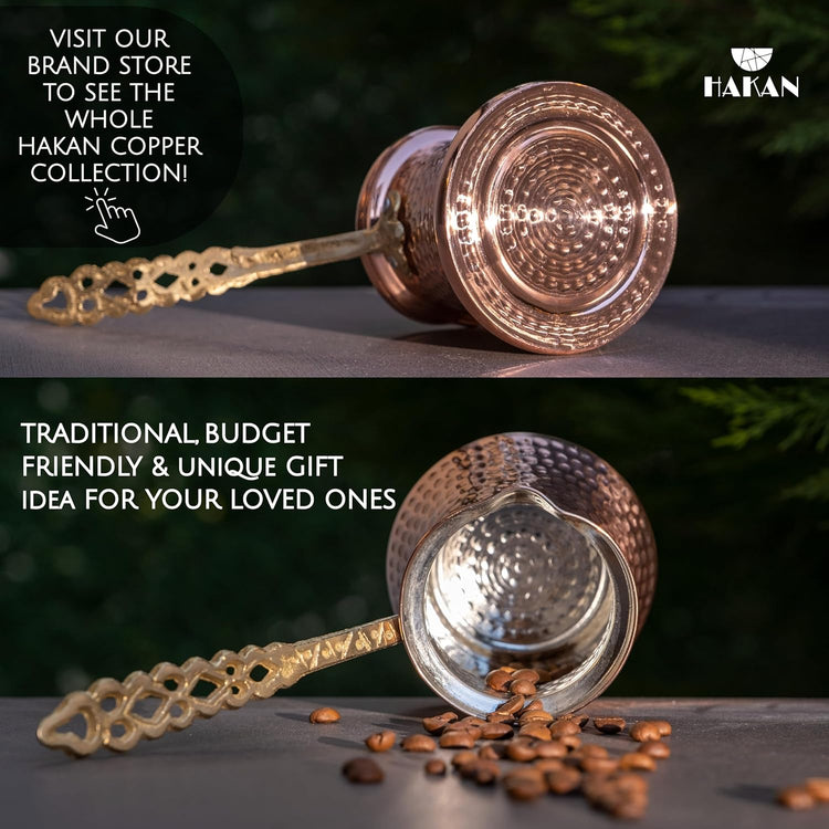 Hakan Turkish Coffee Pot | Stove Top Water Boiler, Coffee Maker, Butter, Chocolate & Milk Warmer | Even and Quick Heat with Handcrafted Copper Material | Coffee Gifts Idea, 16 Oz (475 cc)
