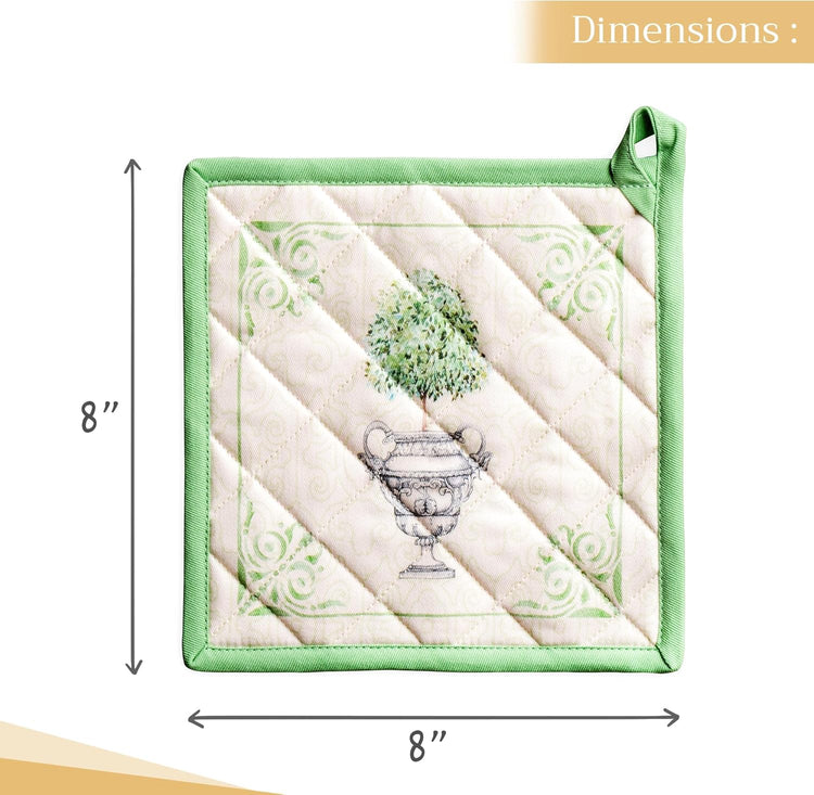 Maison d' Hermine Pot Holders 100% Cotton Heat Resistant Potholders 8" x 8" Hot Pads with Loop BBQ, Cooking, Baking, Grilling, Kitchen, Handling Hot Pans Spring/Summer (Pack of 1, Jardin Du Roy)
