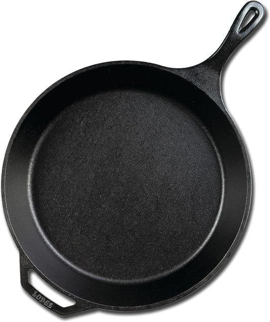 Lodge 15 Inch Cast Iron Pre-Seasoned Skillet – Signature Teardrop Handle - Use in the Oven, on the Stove, on the Grill, or Over a Campfire, Black - Nestoria