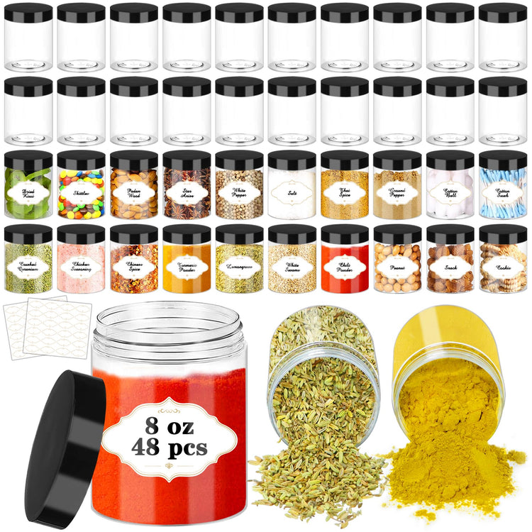8 OZ Plastic Jars with Lids (48 Count)
