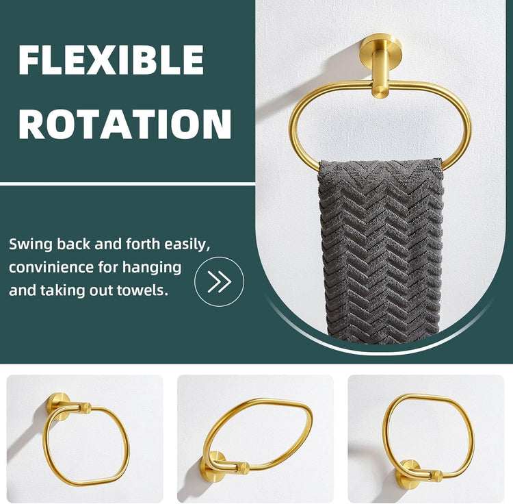 Suyar Brushed Gold Towel Ring, SUS 304 Stainless Steel Hand Towel Holder for Bathroom Wall Mount, Oval Shape