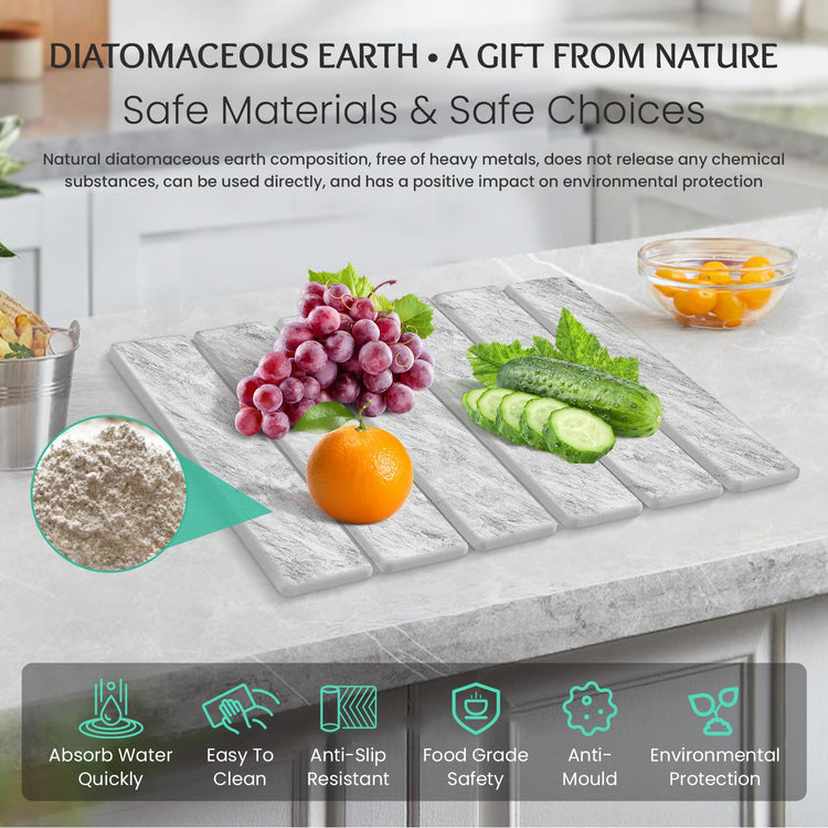 Stone Dish Drying Mat Collapsible Diatomaceous Earth Absorbent Mat Quick Dish Drying Pad Dish Rack Pad Match Any Counter to Multiple Usage for Kitchen