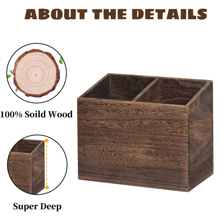 Wooden Kitchen Utensil Caddy With 2 Compartments