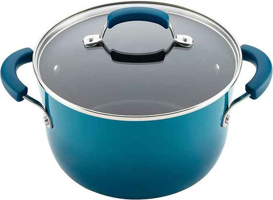 Rachael Ray Brights Nonstick Cookware Pots and Pans Set, 10 Piece, Marine Blue
