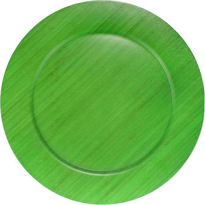 BambooMN 13" Dia Green Bamboo Reusable Dinnerware Charger Round Plates for Catered Events, Holidays, or Home Use Supplies, 10 Pcs