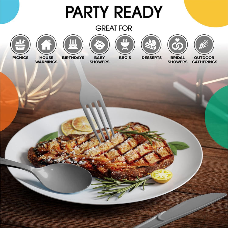 Silver Plastic Spoons 200 Pcs Silver Spoons Disposable Utensils Heavy Duty Plastic Cutlery Set Disposable Cutlery Sets Flatware Sets Silverware Set Party Supplies & Party Tableware Party Solids