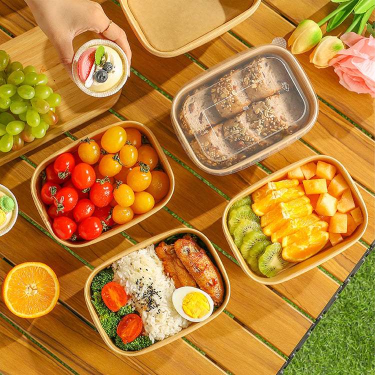 50 Pack 29oz Disposable Kraft Paper Bowls【with Lids and Forks】 (50 Count)