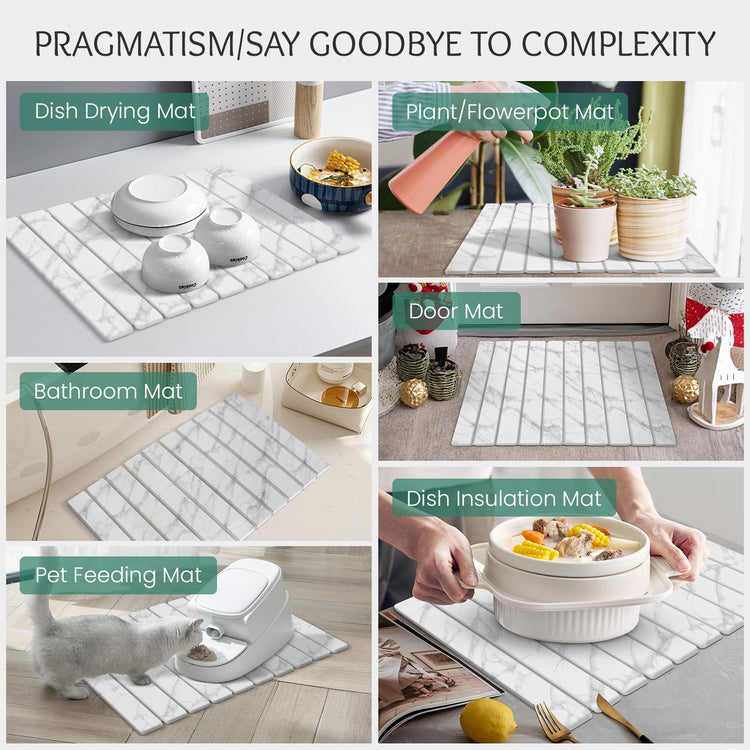 Stone Dish Drying Mat Collapsible Diatomaceous Earth Absorbent Mat Quick Dish Drying Pad Dish Rack Pad Match Any Counterto Multiple Usage for Kitchen