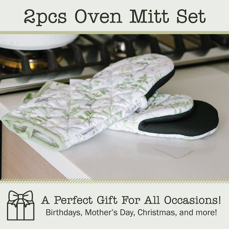 Heat Resistant Designer Kitchen Oven Mitts with Neoprene Non (2 Count)