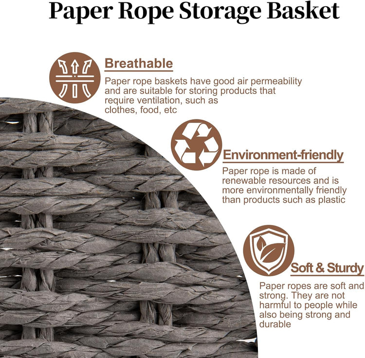 OIAHOMY Toilet Paper Baskets Handmade Paper Rope Decorative Wicker Storage Tank Shelf Cabinet Organizer for Bathroom Home, Set of 2, Grey