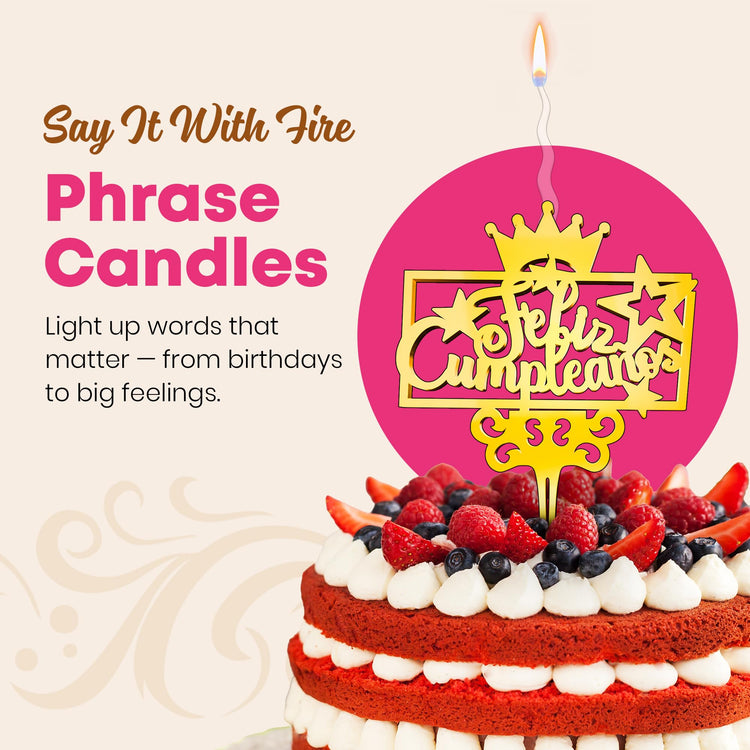 Feliz Cumpleanos Reusable Gold Romantic Cake Candle