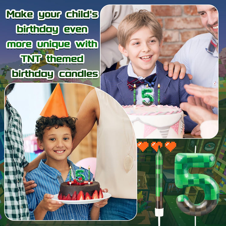 13 Pcs Dynamite Candles 12 TNT Themed Birthday Cake Candles and Number 5 Candle Cake Topper for Pixel Theme Birthday Party Anniversary Party Dynamite Theme Party Video Game Party Supplies (13 Count)