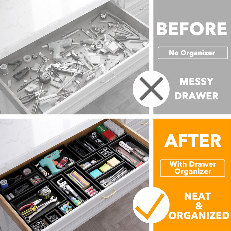 21 Piece Bamboo Drawer Organizer Storage Boxes Set