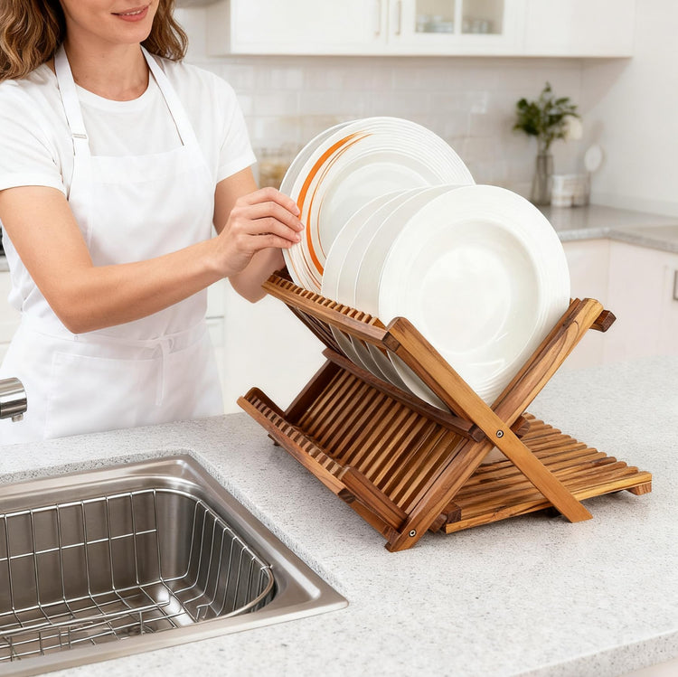 Large Teak Dish Drying Rack