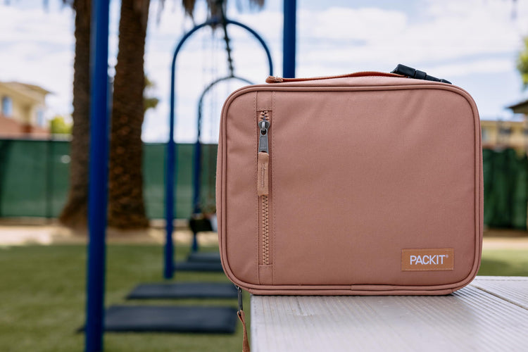 R) Freezable Classic Lunch Box, Retro Wave, Built with EcoFreeze(R) Technology, Fully Freezable, Collapsible, Reusable, With Zip Front Pocket and Buckle Handle, Designed for Fresh Lunch On the Go