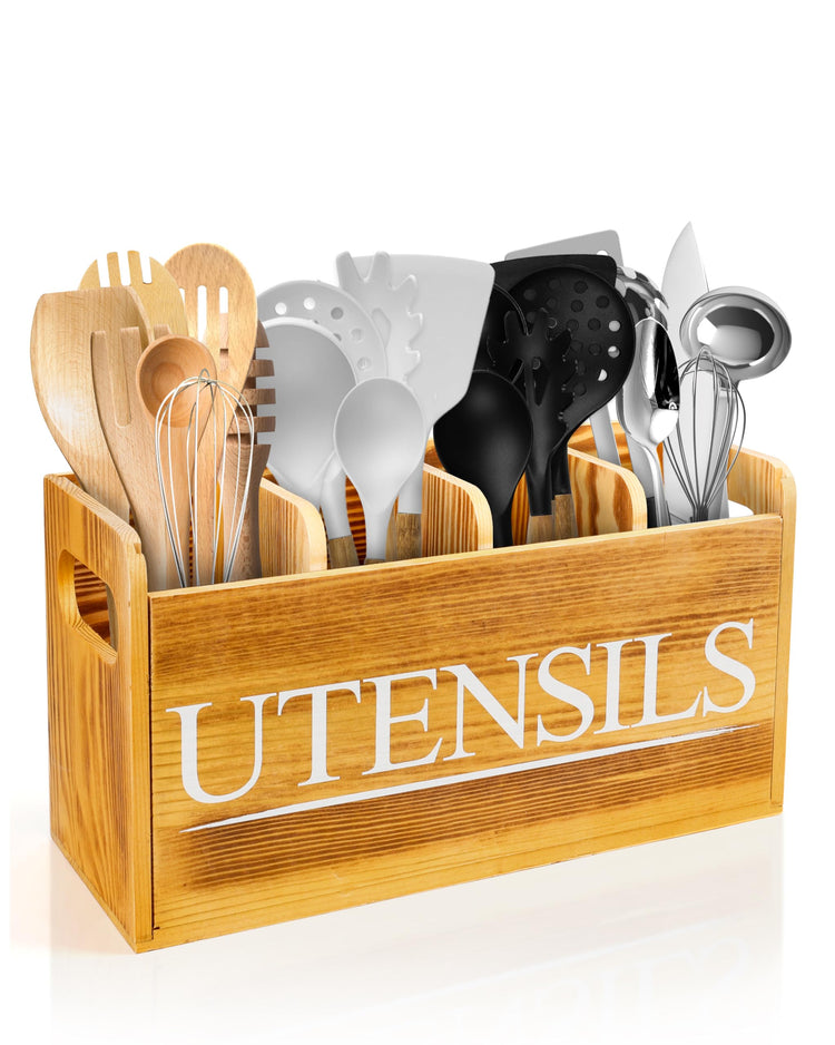Kitchen Utensil Holder for Kitchen Counter Large Wooden Organizer for Cooking Utensils Utensil Holder Counter Farmhouse Décor
