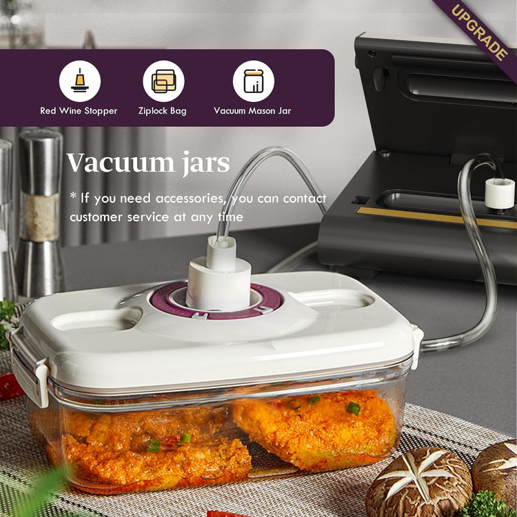 Vacuum Sealer Machine Powerful 90Kpa Precision 6-in-1 Compact Food Preservation System with Cutter, 2 Bag Rolls & 5 Pre-cut Bags, Widened 12mm Sealing Strip, Dry&Moist Modes (Silver)