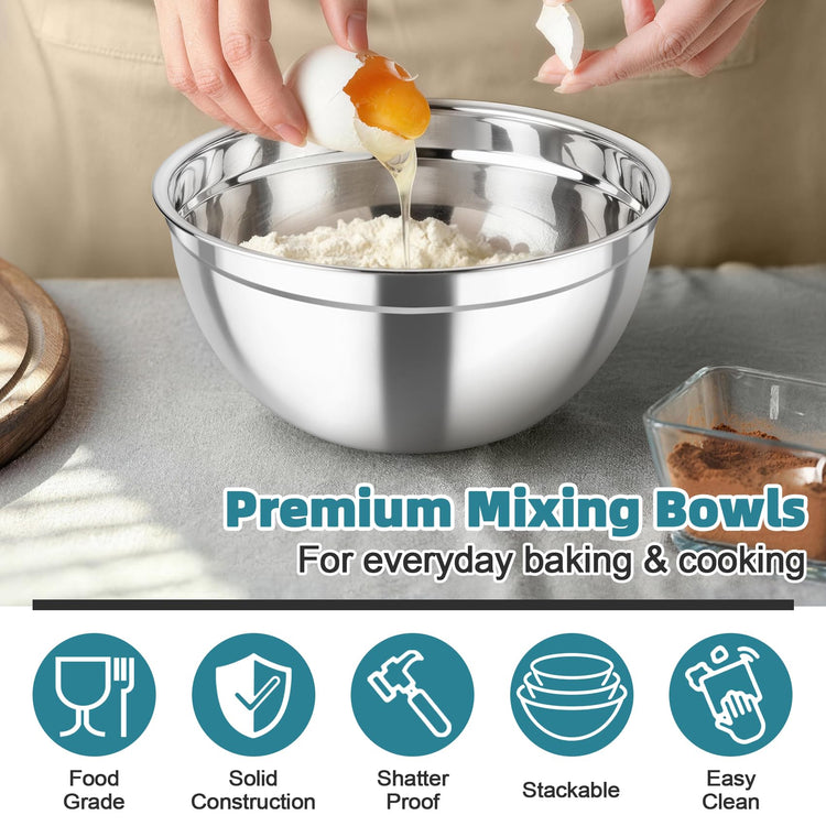 Mixing Bowls Stainless Steel Nesting Salad Bowls & Airtight Lids (3 Count)