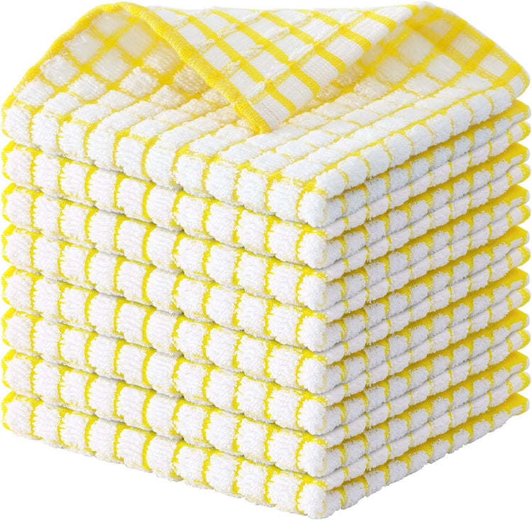 Kitinjoy Cotton 8 Pack Terry Kitchen Dish Cloths, 12 x 12 Inches Super Soft and Absorbent Dish Rags, Quick Drying Dish Towels for Washing Dishes, Yellow - Nestoria