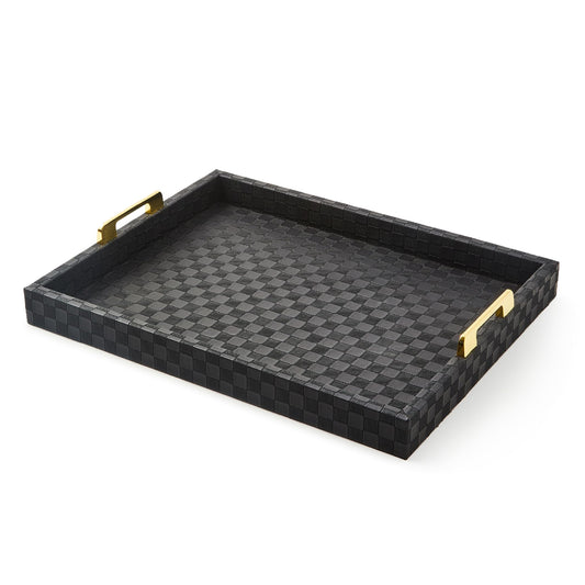 Black Faux Leather Tray with Handles