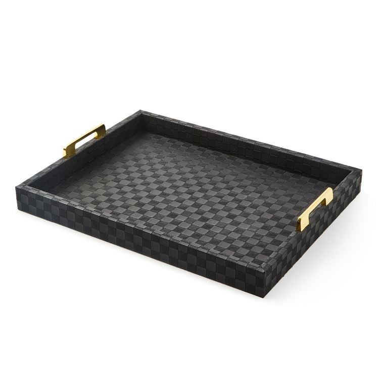 Black Faux Leather Tray with Handles