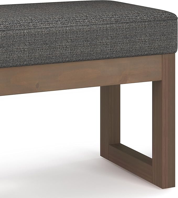 SIMPLIHOME Milltown Small Ottoman Bench - 27 inch Wide Upholstered Tweed Look Fabric Rectangle Footstool Ottoman in Ebony, Contemporary Bench for Bedroom or Entryway with Cushioned Seat, Assembled
