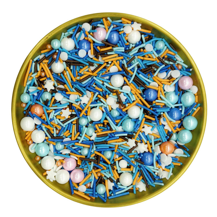 Blue & Orange & White Sprinkles Candy Mix Size Edible Pearls Cake Decorations Cupcake Toppers Cookie Decorating Perfect for Wedding Party Valentine Halloween Christmas Supplies 4.58OZ (4.58 Ounce)