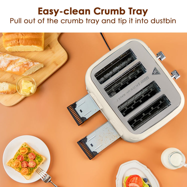 Toaster 4 Slice Retro Stainless Steel with Extra Wide Slots Bagel