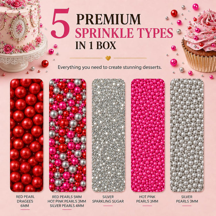 Assorted Edible Sprinkles Pack of 5 (5 Ounce)
