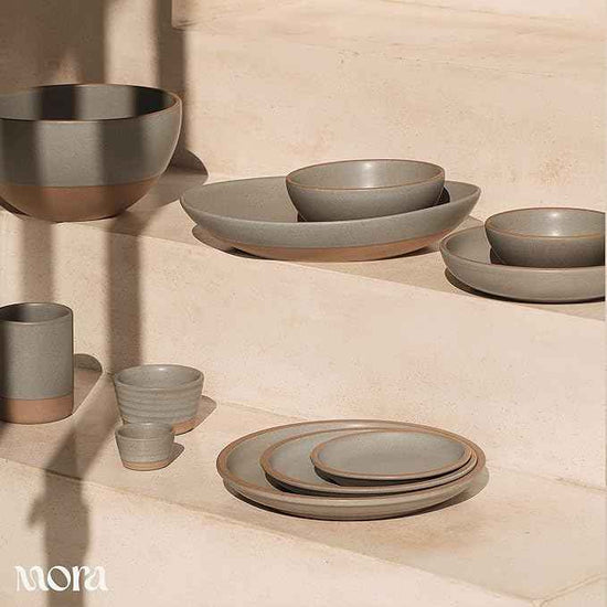 MORA Jumbo and Large Serving Dishes Set of 2, 13 inch and 12 inch Ceramic Pottery Oval Platters - Microwave, Oven and Dishwasher Safe - Peppercorn & Terracotta