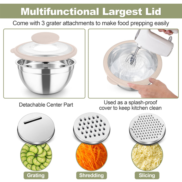 Mixing Bowls Stainless Steel Salad Serving Bowl with Clear Lids (5 Count)