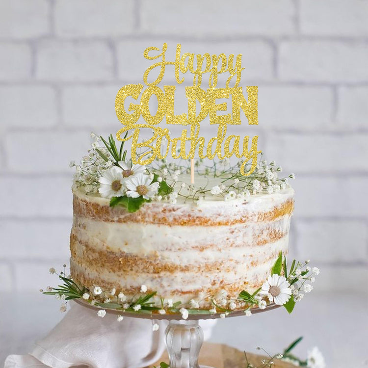 1 PCS Happy Golden Birthday Cake Topper Gold Glitter Birthday Cake Pick 1