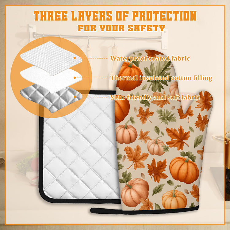 Fall Pumpkin Oven Mitts and Pot Holders (4 Count)