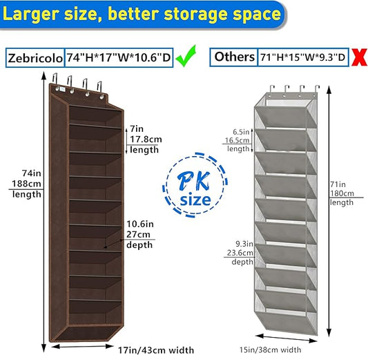 Over The Door Shoe Organizer, 70 Pounds Large Capacity, 20-30-Pair shoe organizer, Heavy Duty-Extra Deep Pockets ,Anti-Scratch Hooks & FSC-Certified Bamboo ,Engineered for Men’s Size 13 shoe,coffee