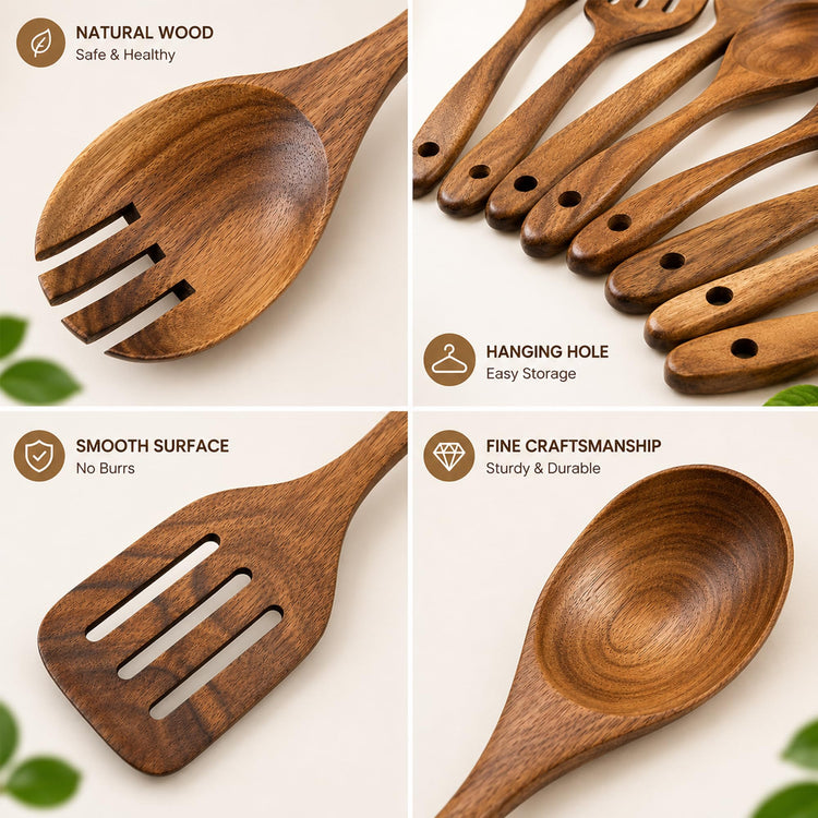 Premium 8 Piece Teak Wood Cooking Utensil Set (8 Count)