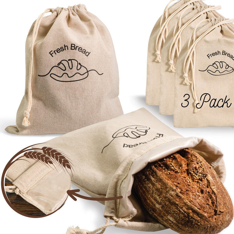 3 Pack Linen Bread Bags for Homemade Bread (3 Count)