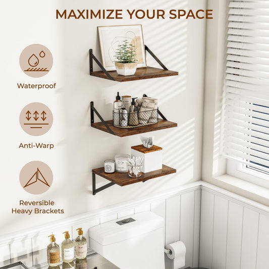 16W x 12D Deep Floating Shelves Set of 3 Rustic Brown (3 Count)