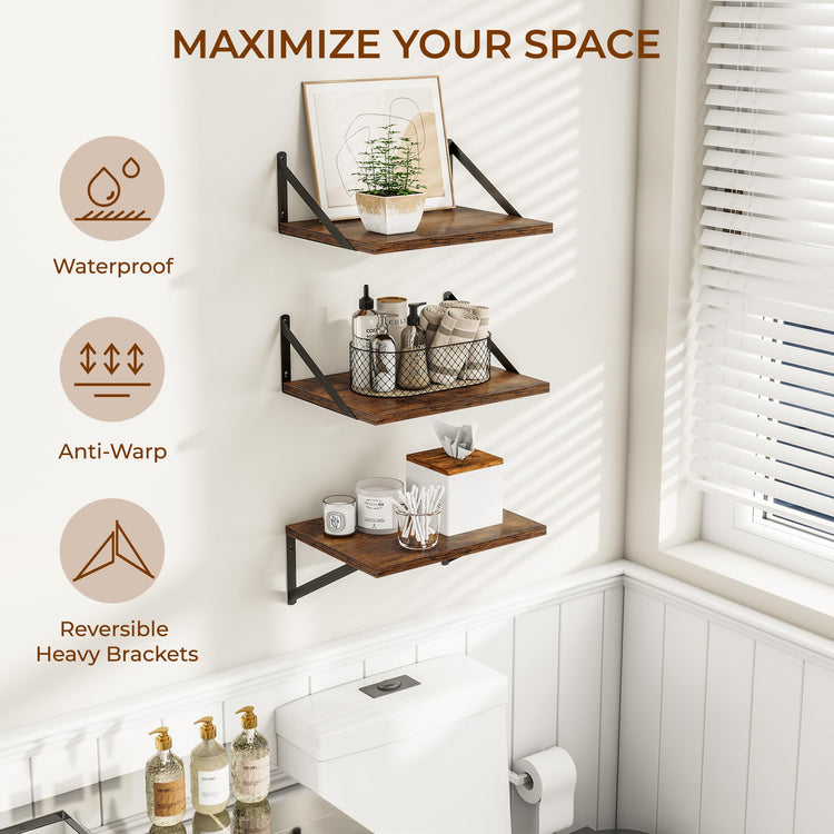 16W x 12D Deep Floating Shelves Set of 3 Rustic Brown (3 Count)