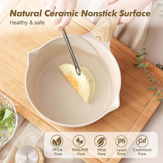 SENSARTE Ceramic Nonstick Sauce Pan with Lid, 1.5 Quart Small Saucepan, Cooking Pot with Stay Cool Handle, Non toxic Kitchen Sauce Pot, Non stick Saucier Pan, Induction Pot, PFOA PTFE PFAS PFOA Free