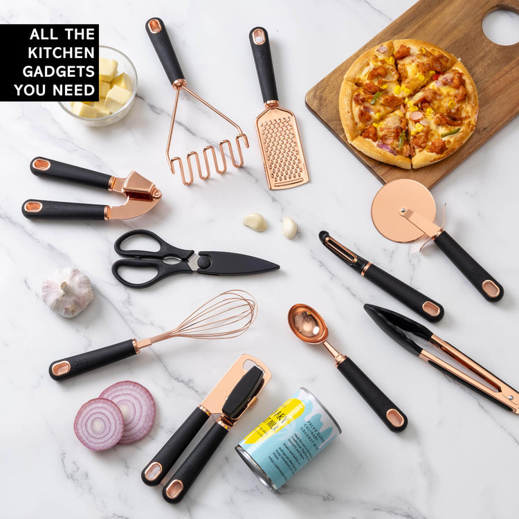 Kitchen Gadget Set Copper Plated Stainless Steel Utensils with Soft Touch Handles