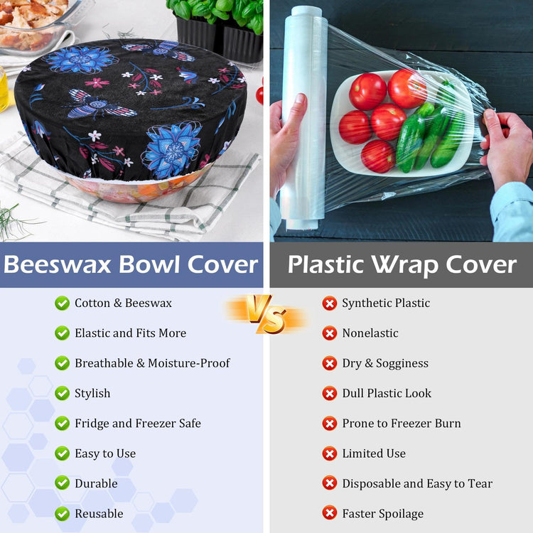 5Pcs Reusable Beeswax Elastic Bowl Covers for Bread Proofing and Food Cover (5 Count)