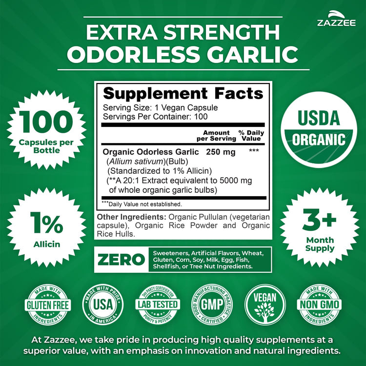 USDA Organic Odorless Garlic 20 (100 Count)