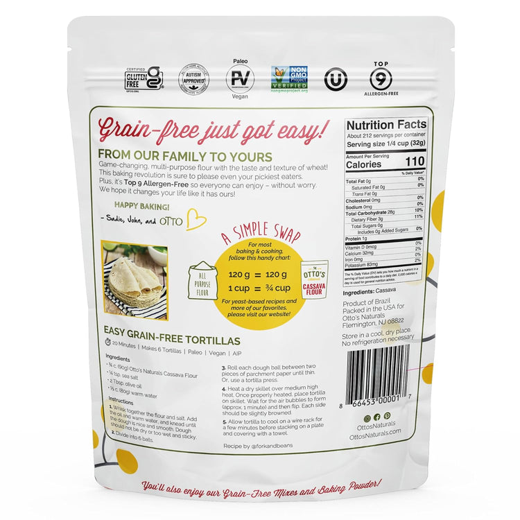 Otto's Naturals Multi-Purpose Cassava Flour, Non-GMO, Gluten-Free, Grain, Nut and Gum-Free, 1-to-1 Wheat Alternative, Paleo, AIP, 15 lb - Nestoria