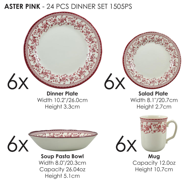 24 Piece Porcelain Dinnerware Set for 6