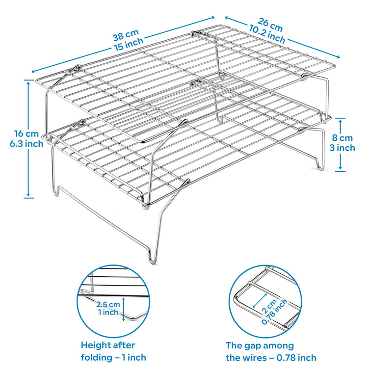 2 Tier 15x10IN Cookie Cooling Rack for Cooking Stackable Collapsible