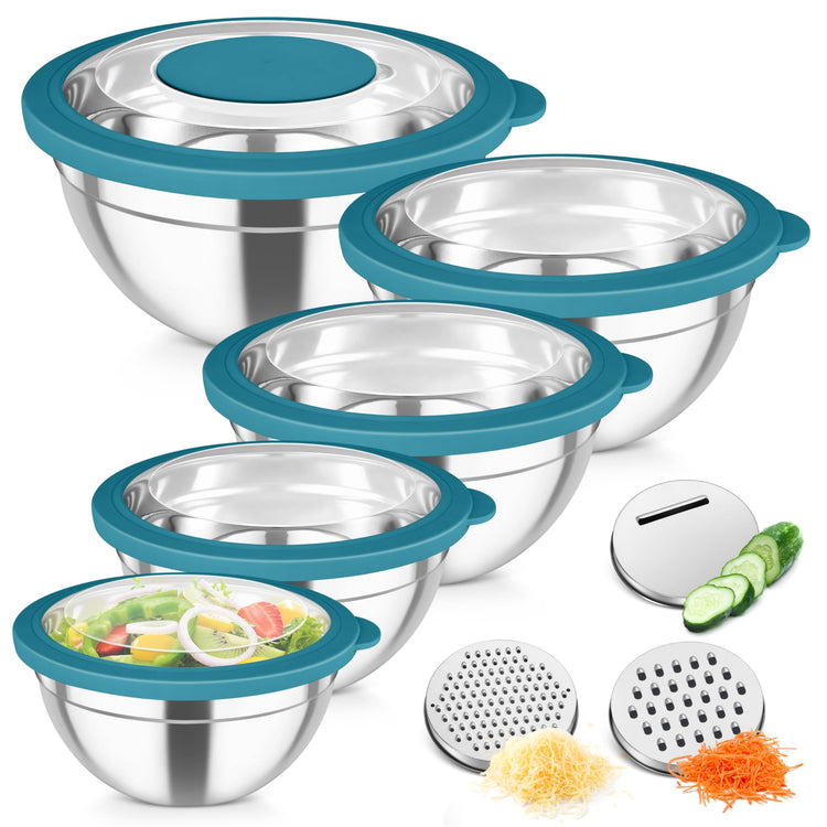 Mixing Bowls Stainless Steel Salad Serving Bowl with Clear Lids (5 Count)