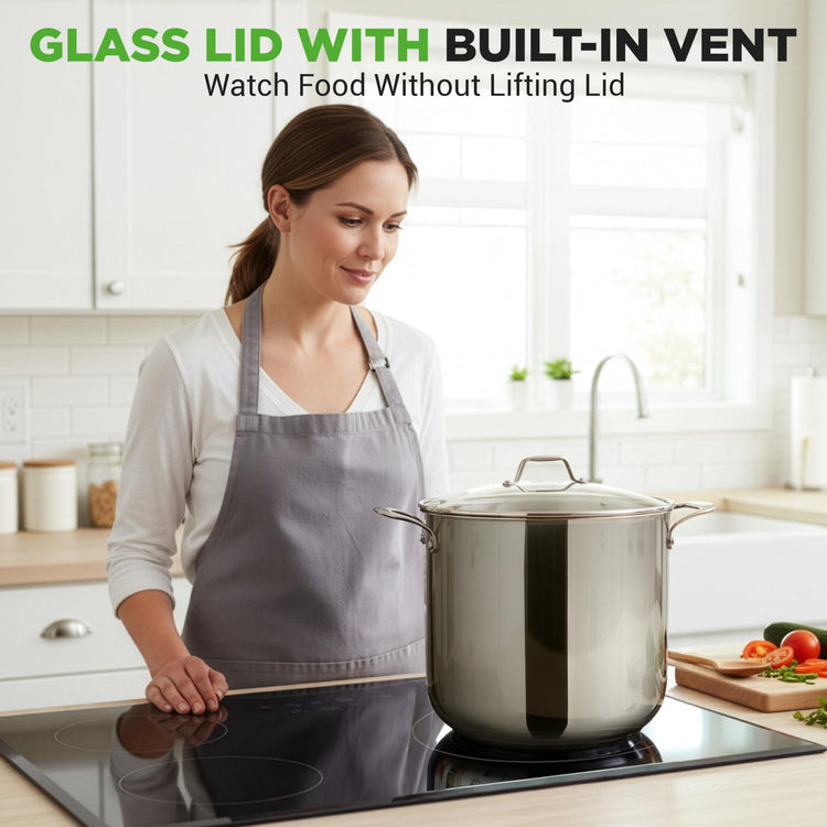 15 Quart Stainless Steel Stock Pot with Tempered Glass Lid
