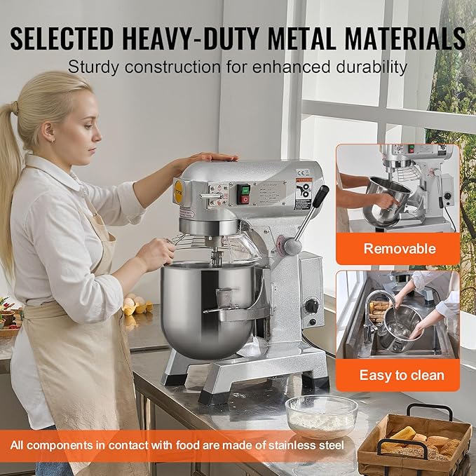 VEVOR Commercial Food Mixer 10Qt, Commercial Mixer with 3 Adjustable Speeds, 550W Dough Mixer,Commercial Stand Mixer with Stainless Steel Bowl