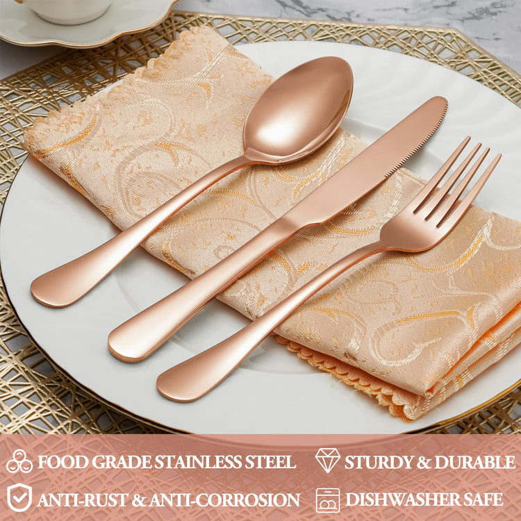 60 Pcs Rose Gold Silverware Set Service for 12 (60 Count)